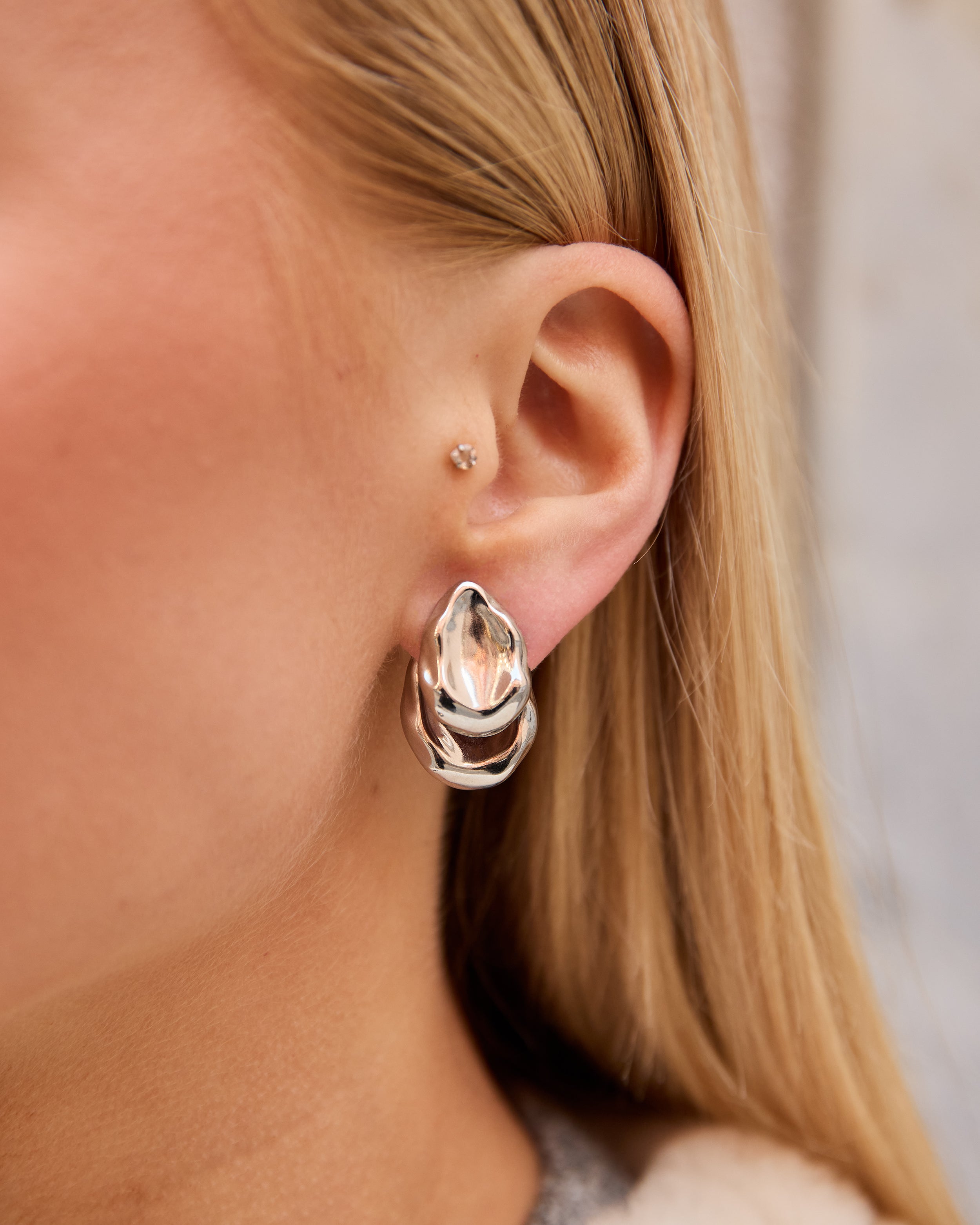 Dual Embrace Earrings Silver