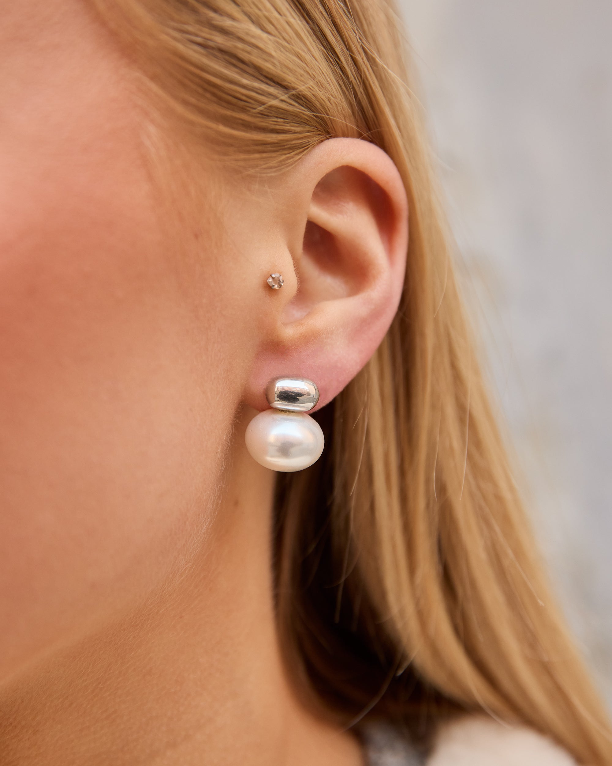 Pearl Duo Earrings Silver